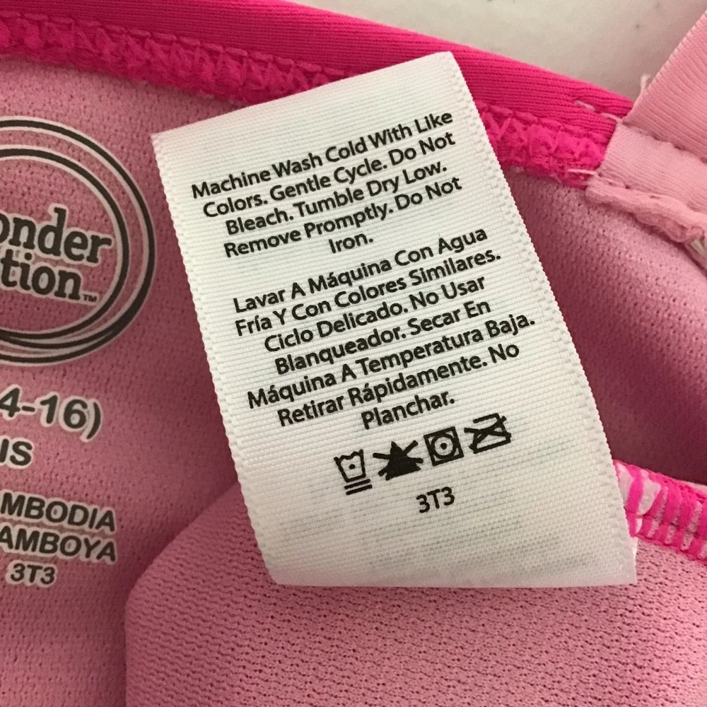 Wonder Nation Girls One Piece Swimsuit Fuchsia Sizzle Pink UPF 50+ XL 14-16 Plus